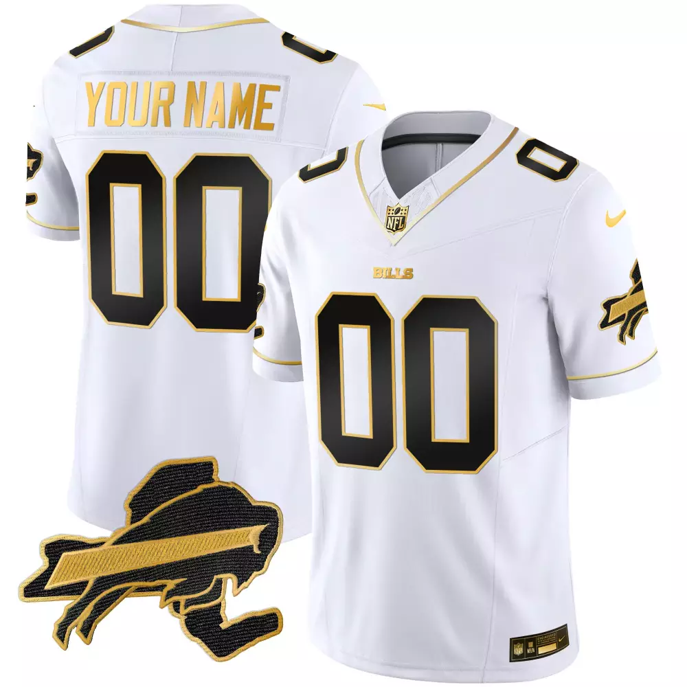 Custom Bills Jersey White Buffalo Standard Black Gold All Stitched