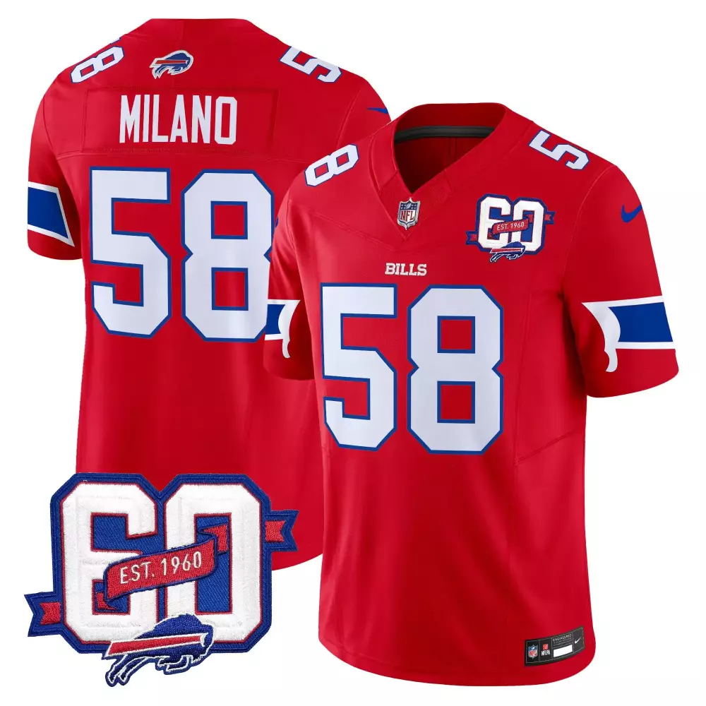 Matt Milano 58 Buffalo Bills Jersey Red 60th Anniversary 1960 Men Replica White Blue