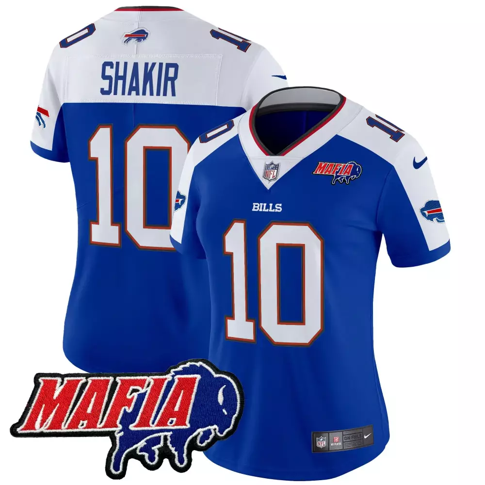Khalil Shakir 10 Bills Jersey Royal Blue Mafia 2023 Men White Red Stitched Vapor