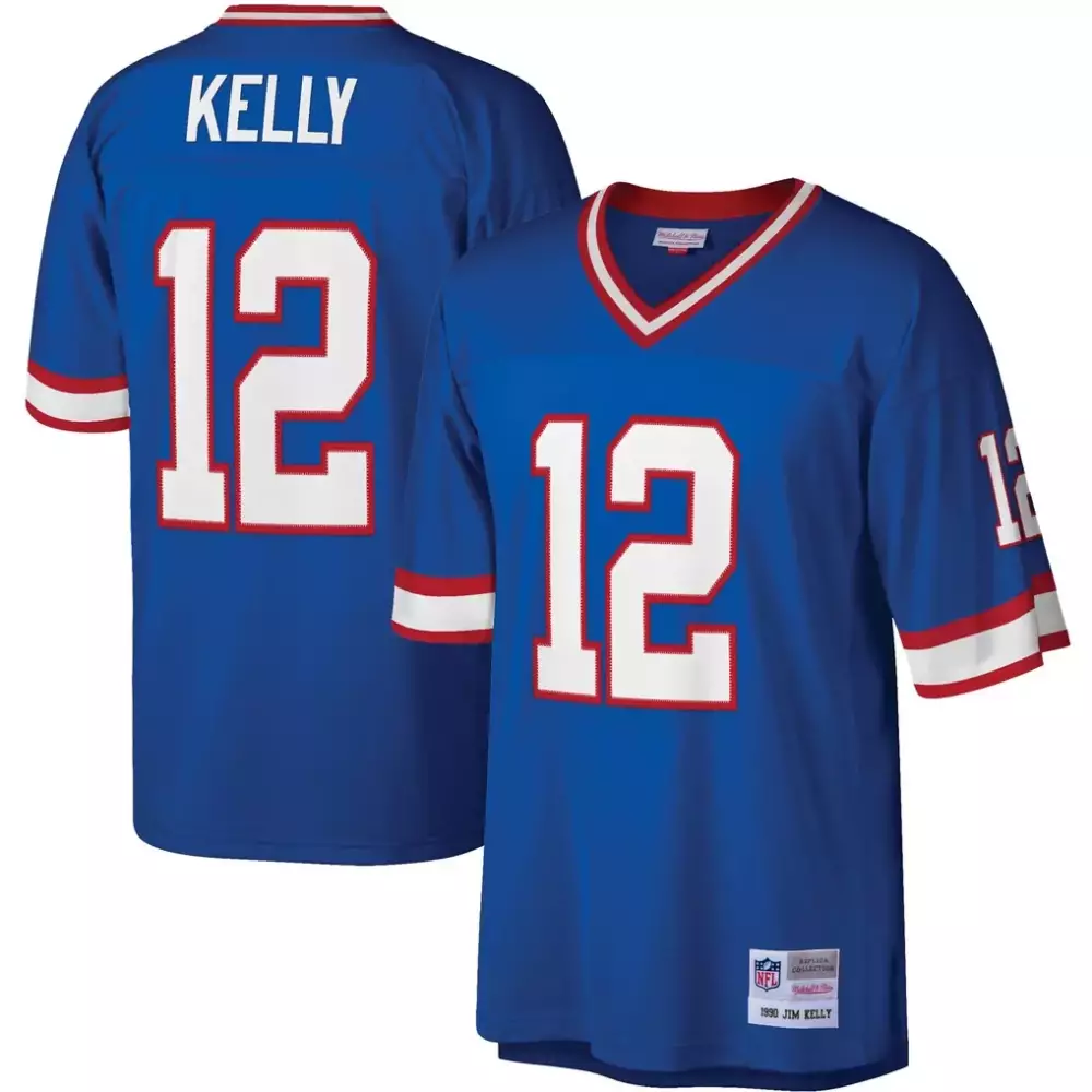 Jim Kelly 12 Buffalo Bills Jersey Royal Blue 1990 Men Replica Red White Legacy