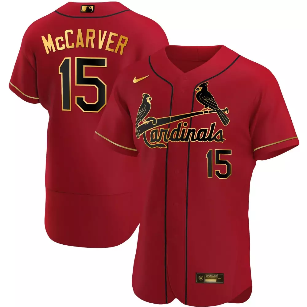 Tim Mccarver 15 Cardinals Jersey Red Men Gold Black Flex Base All Stitched