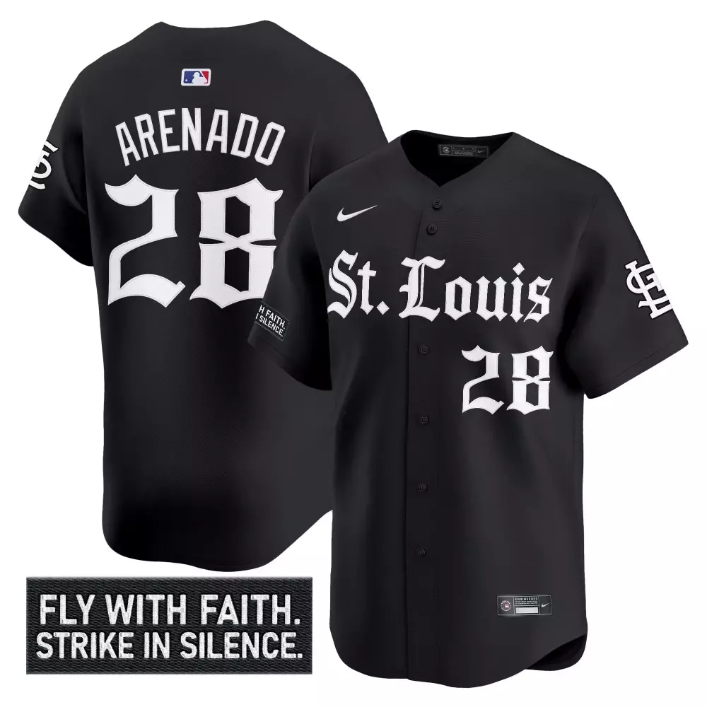 Nolan Arenado 28 Jersey Black St. Louis Cardinals Faith. Strike Silence. Men White