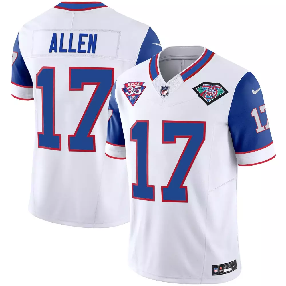 Josh Allen 17 Bills Jersey White 75th Anniversary 35th Men Replica Alternate Blue