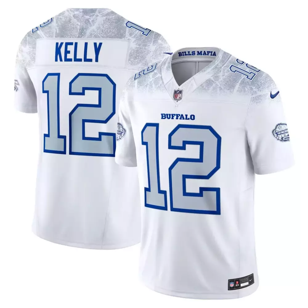 Jim Kelly 12 Buffalo Bills Jersey White Mafia Men Replica Alternate Custom Design
