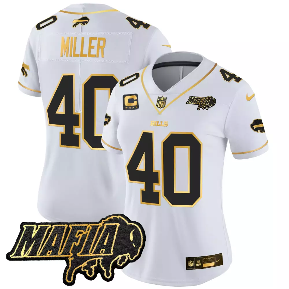 Von Miller 40 Bills Jersey White Mafia Nflpa (captain Patch) Men Black Gold Vapor