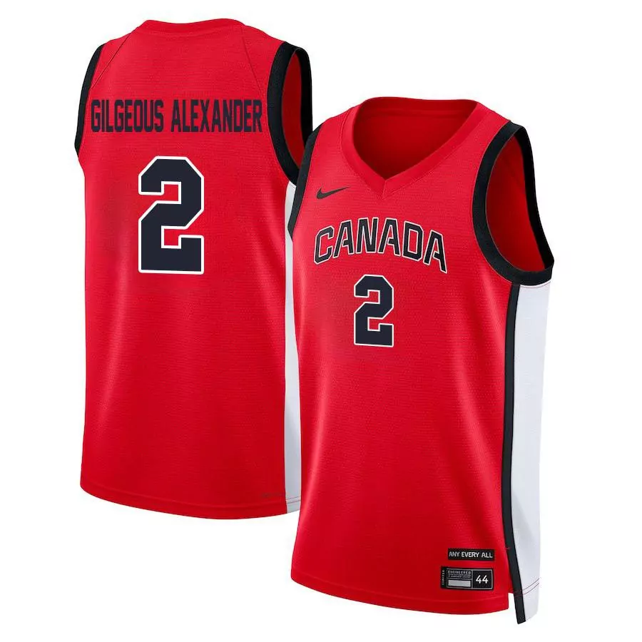 Gilgeousalexander Canada 2 Jersey Red Men Black White