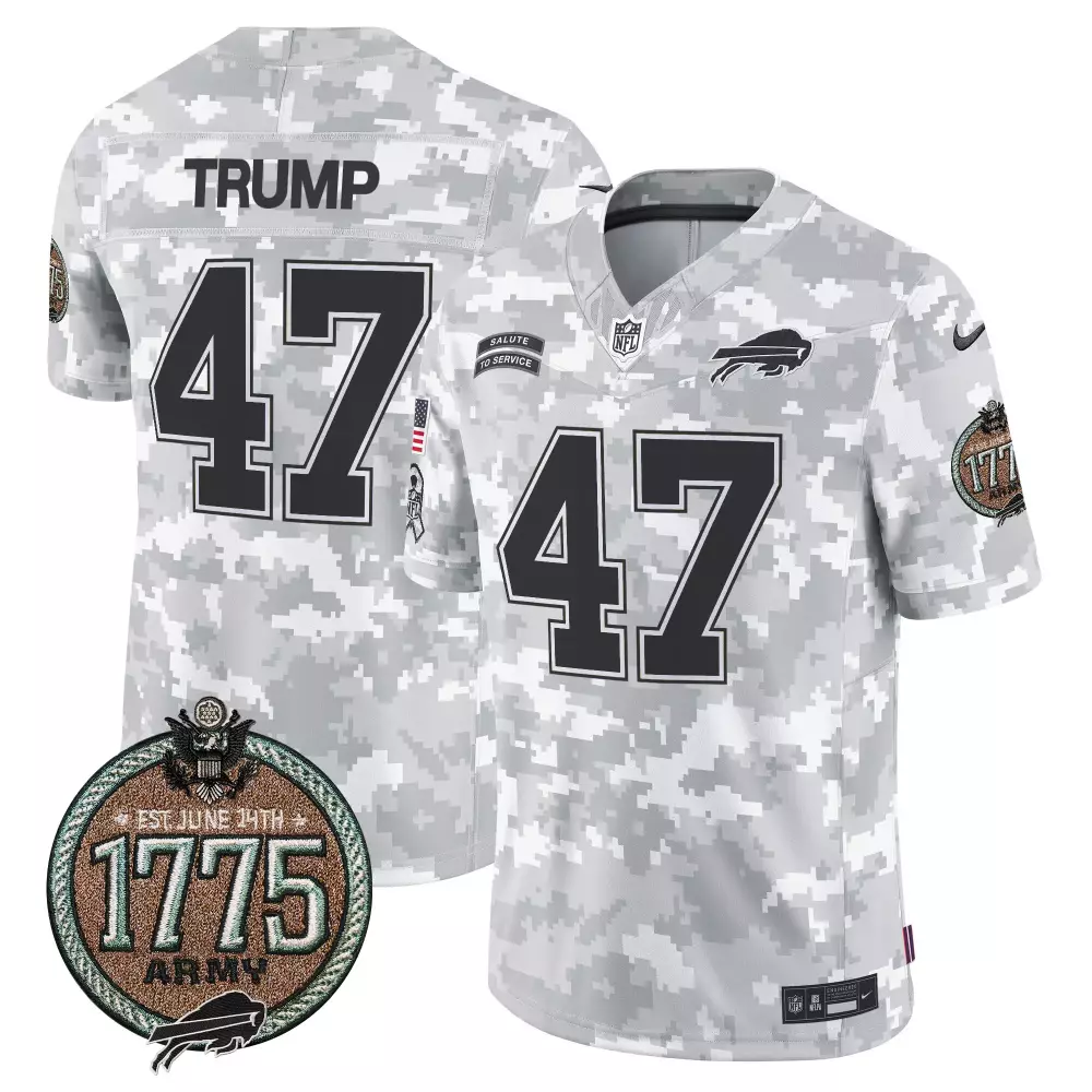 Donald Trump 47 Buffalo Bills Jersey White Salute To Service 1775 Army American Flag