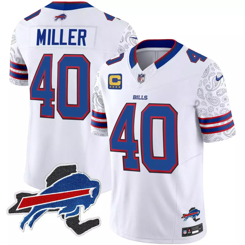 Von Miller 40 Bills Jersey White Buffalo Men Game Alternate Custom Design Blue Red