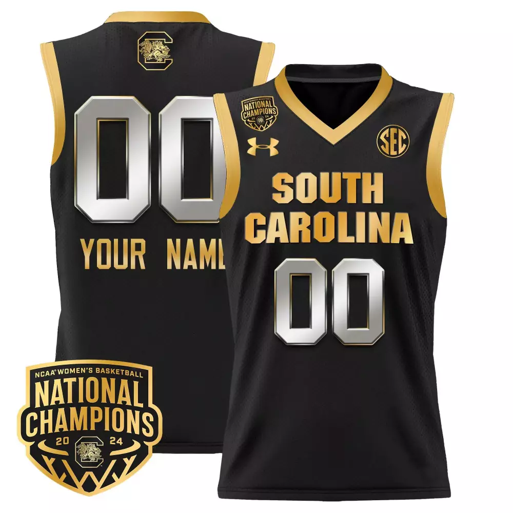 Custom South Carolina Jersey Black National Champions Women Gold All Stitched