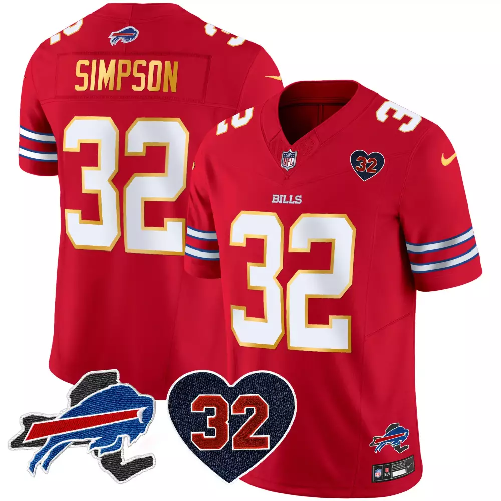 Oj Simpson 32 Buffalo Bills Jersey Red Heart Number Men NFL White Blue Gold All Stitched