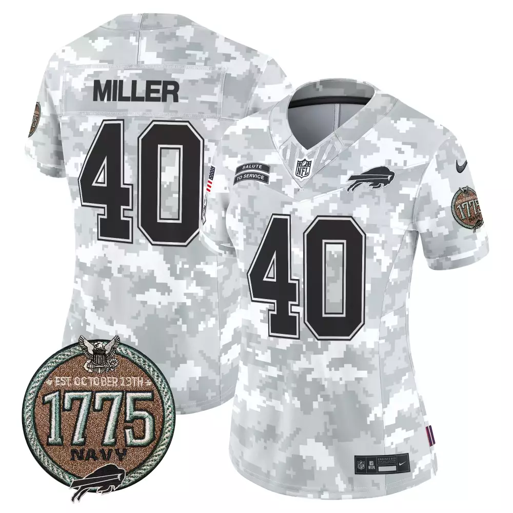 Von Miller 40 Buffalo Bills Jersey White Salute To Service 1775 Navy Men NFL Game