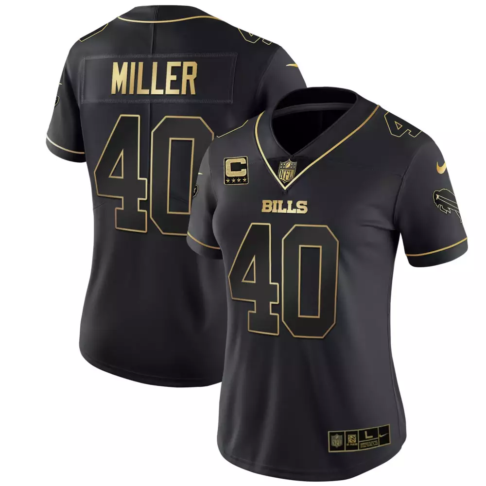 Von Miller 40 Bills Jersey Black Women Replica Gold All Stitched