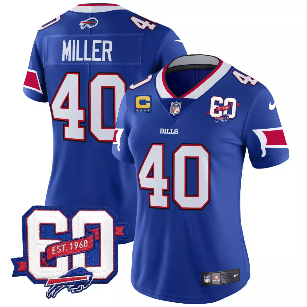 Von Miller 40 Buffalo Bills Jersey Blue 60th Anniversary Men Replica White Red All
