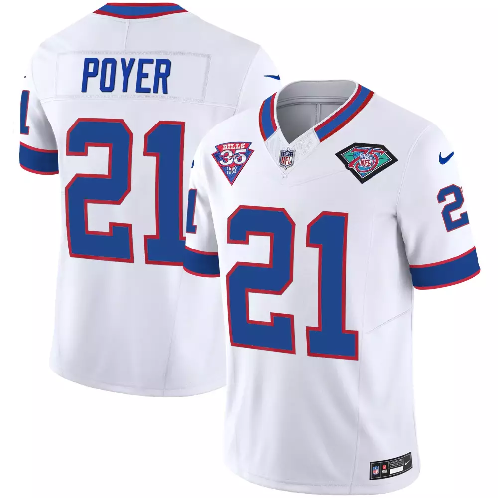 Poyer 21 Buffalo Bills Jersey White 35 1960 1995 75th Anniversary Men Blue Red All