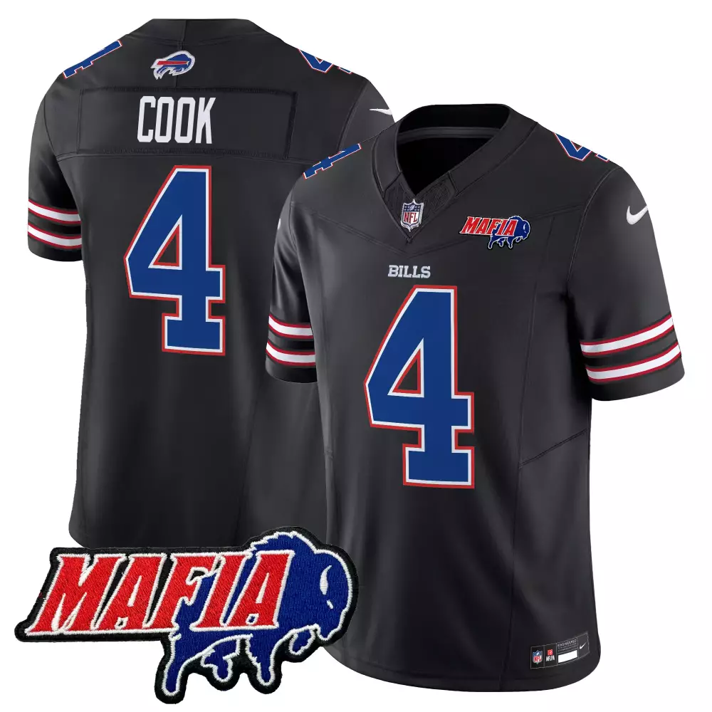 James Cook 4 Buffalo Bills Jersey Black Mafia 2023 Men Alternate Blue Red White Vapor