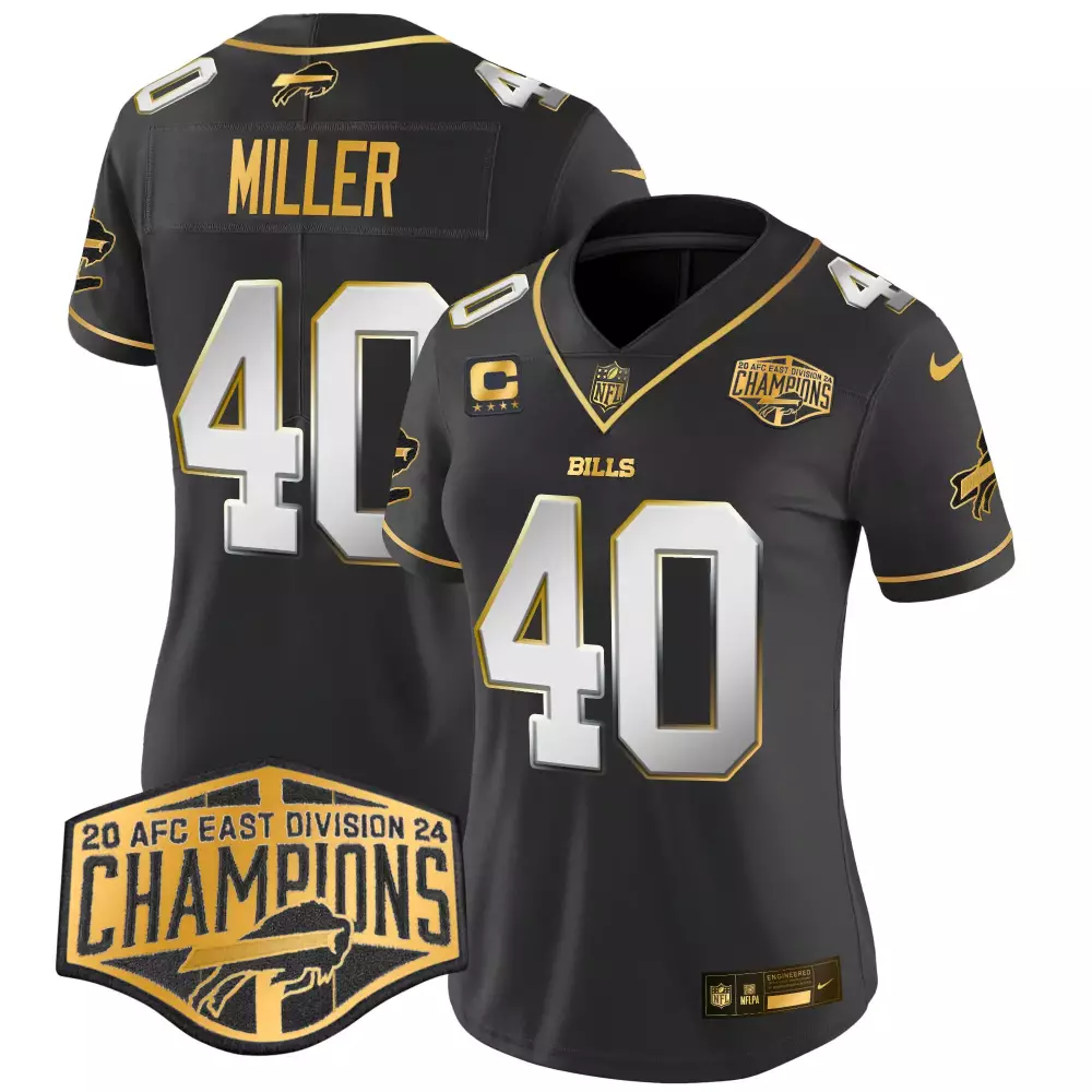 Von Miller 40 Bills Jersey Black 2023 AFC East Division Champions Men Replica Gold