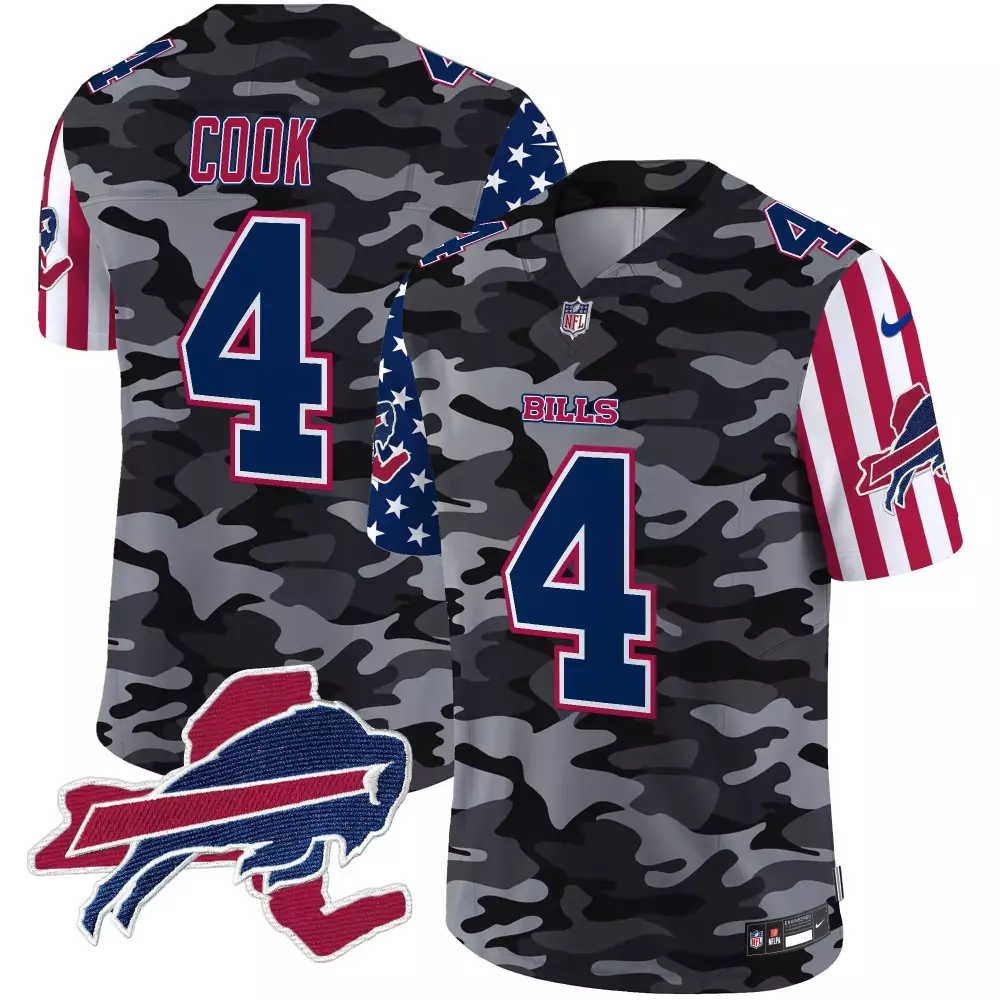 James Cook 4 Bills Jersey Black Camo Stars & Stripes Men Alternate Custom Design