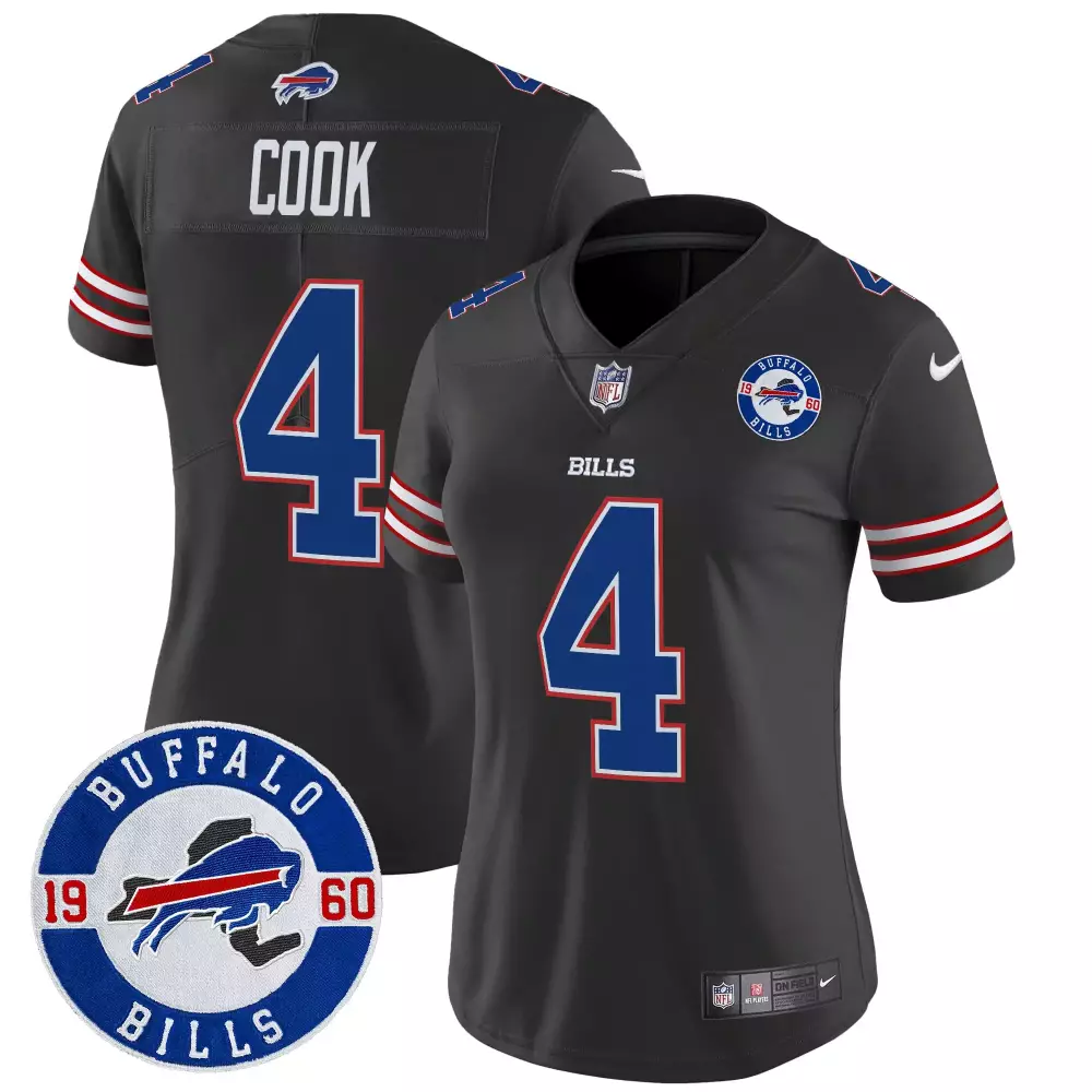 James Cook 4 Buffalo Bills Jersey Black 1960 Women Authentic Alternate Blue Red White