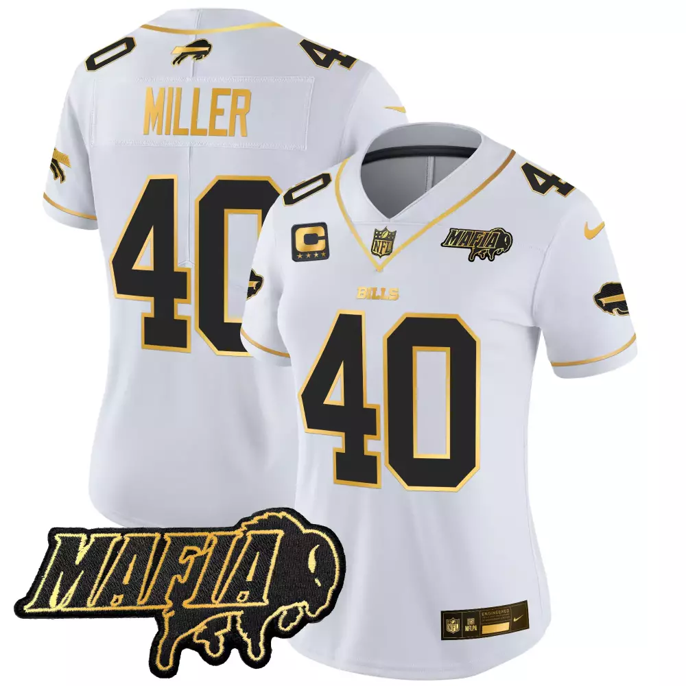 Von Miller 40 Bills Jersey White Mafia 2021 Men Alternate Black Gold Stitched Embroidered