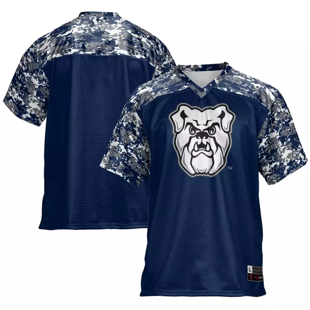 Custom Fresno State Bulldogs Jersey Navy Split Design White Gray Digital Camo Gameday