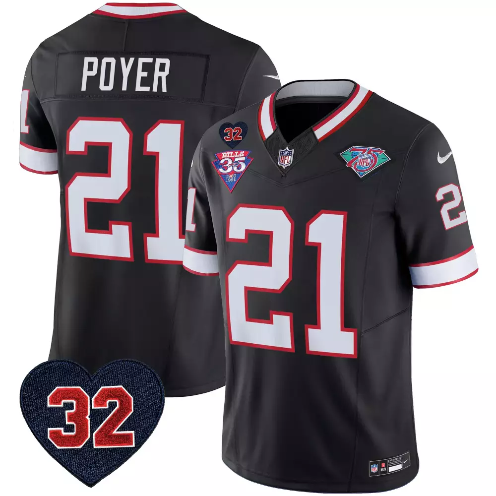 Poyer 21 Buffalo Bills Jersey Black 75th Anniversary Men Red White All Stitched Vapor