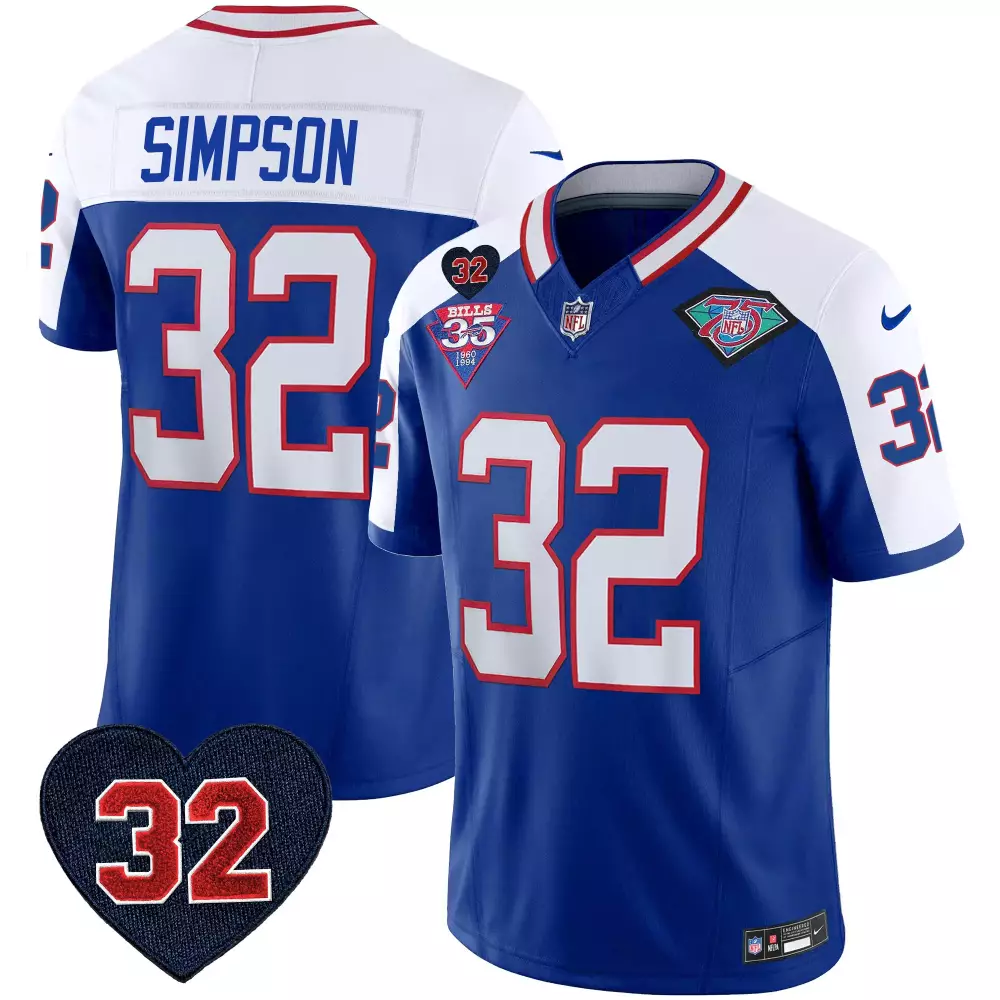 Oj Simpson 32 Buffalo Bills Jersey Royal Blue 35th Anniversary 1960-1994 75th Men
