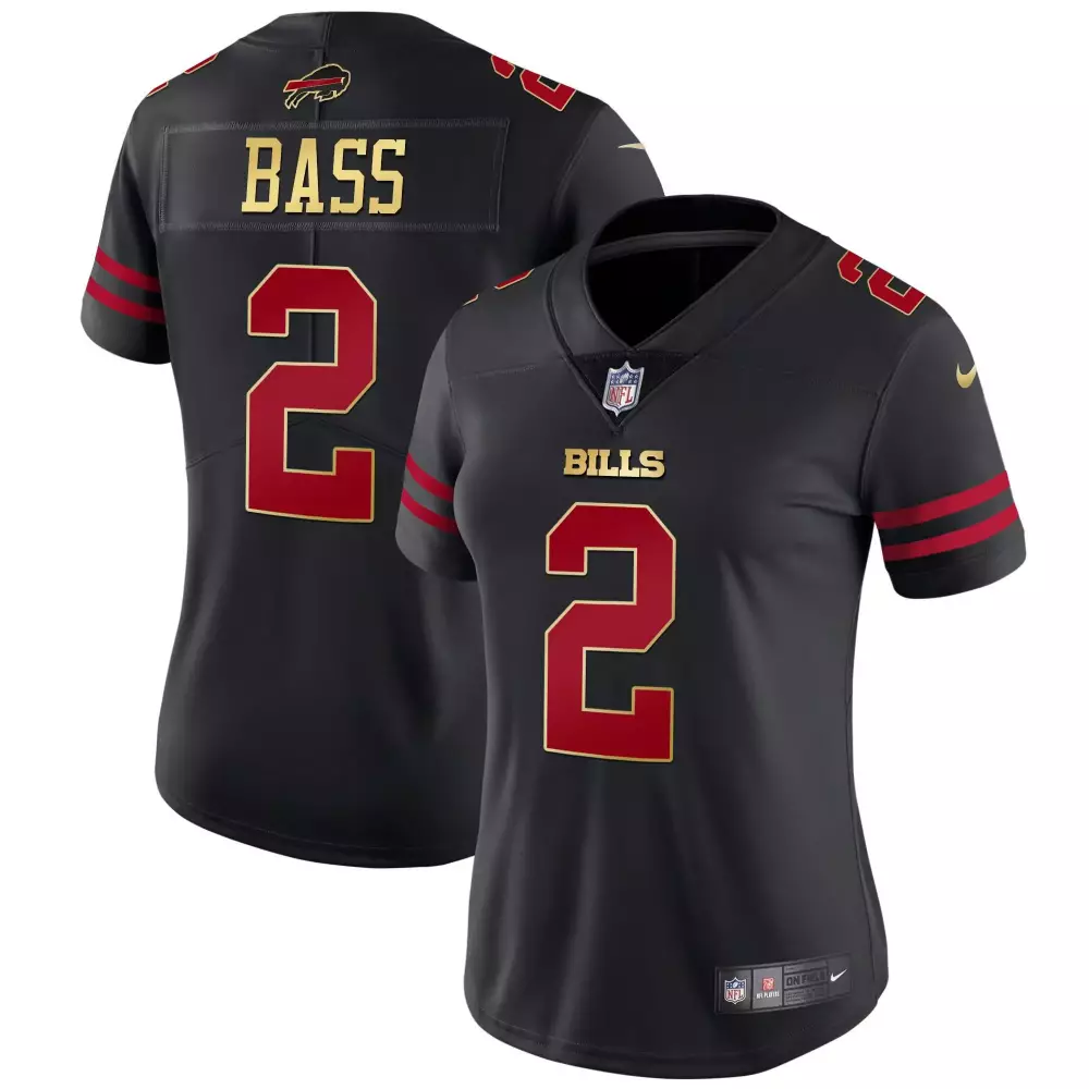 Tyler Bass 2 Bills Jersey Black Women Replica Red Gold Vapor All Stitched