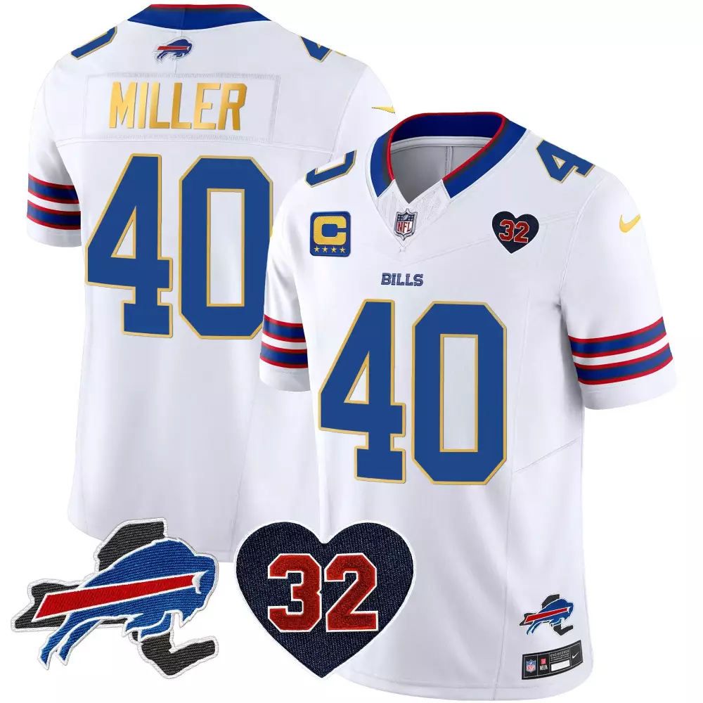 Von Miller 40 Bills Jersey White Salute To Service Captain Heart 32 2023 Men NFL