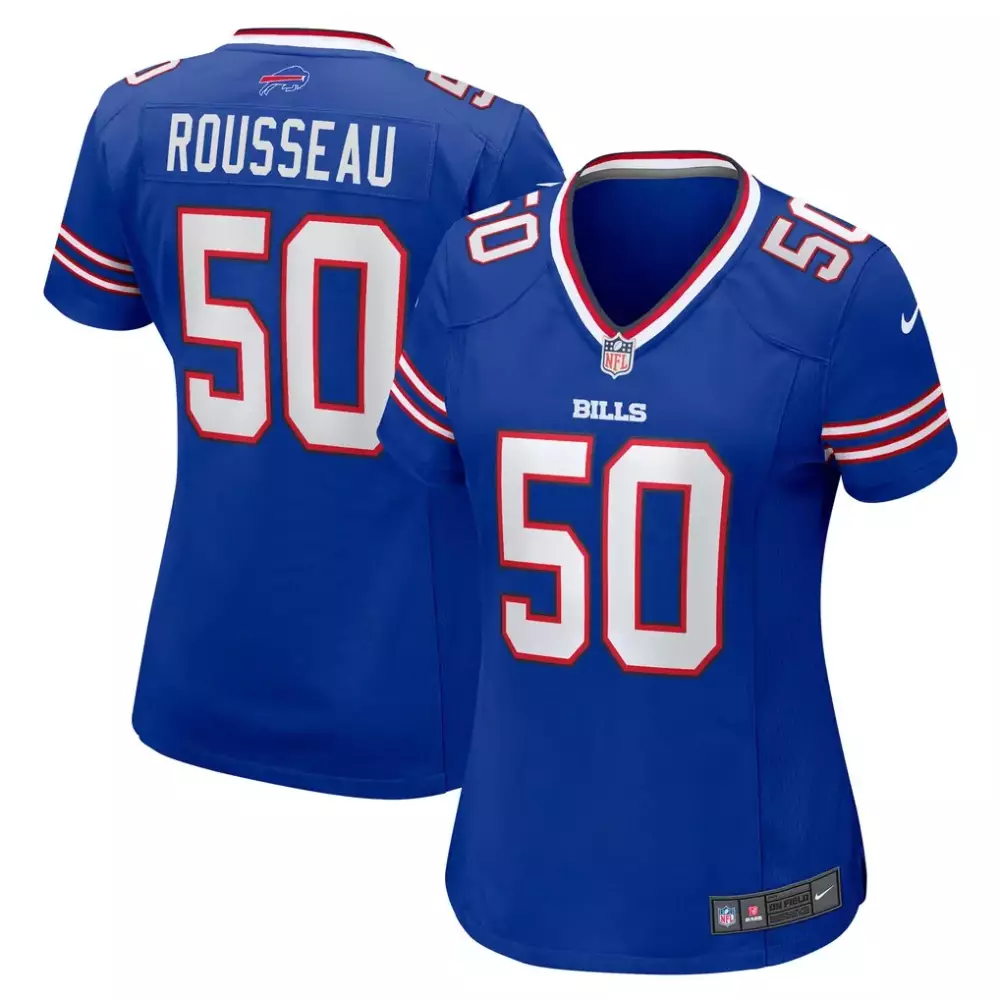 Greg Rousseau 50 Buffalo Bills Jersey Blue Men White Red Game