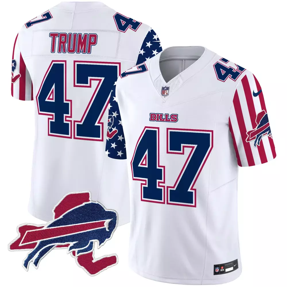 Donald Trump 47 Bills Jersey White Men Blue Red Vapor Limited v2 All Stitched