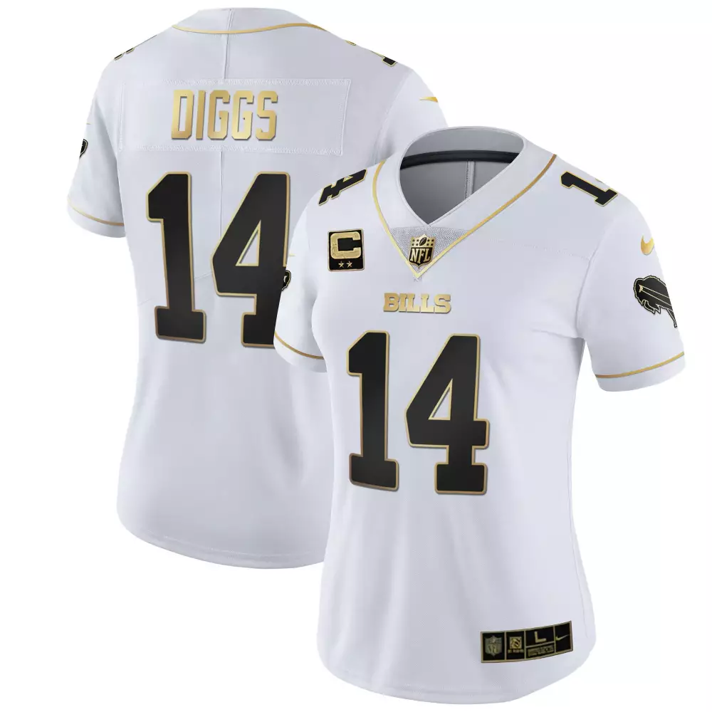 Stefon Diggs 14 Bills Jersey White Women Player Alternate Black Gold All Stitched
