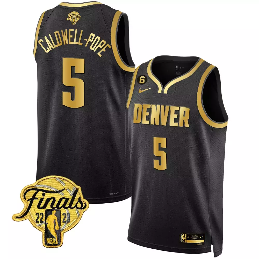 Caldwell Pope 5 Denver Jersey Black NBA Finals 2023 Men Gold All Stitched Vapor