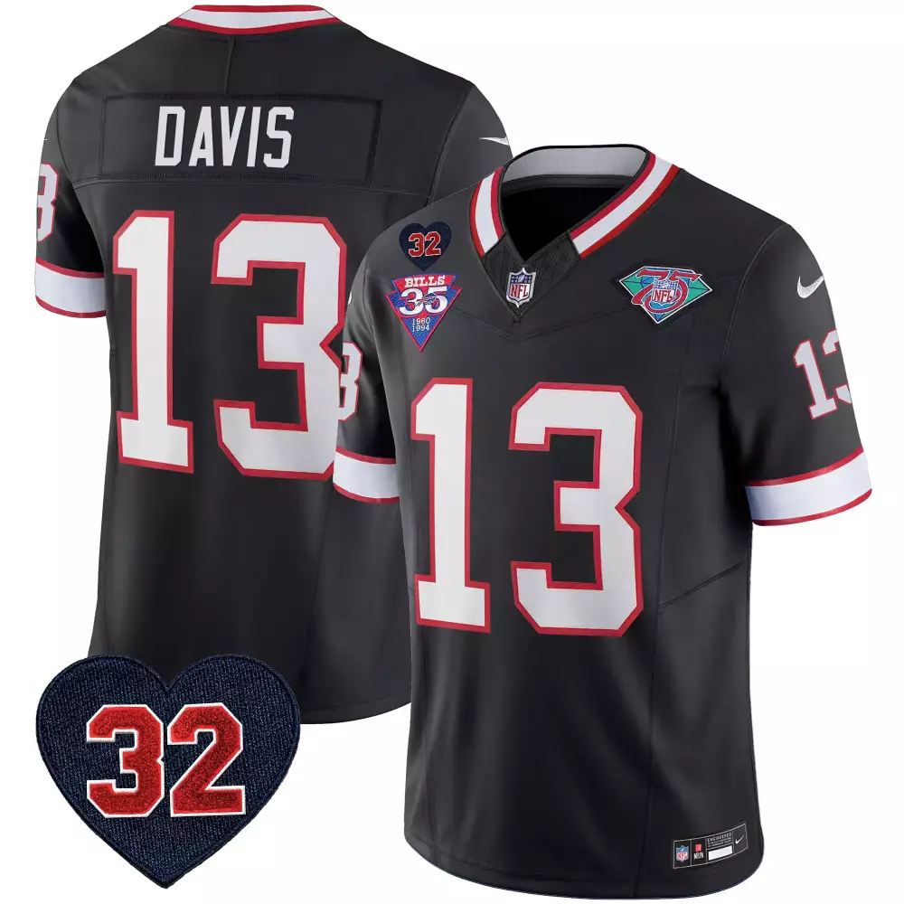 Ray Davis 13 Buffalo Bills Jersey Black Throwback 75th Anniversary 35th Men White