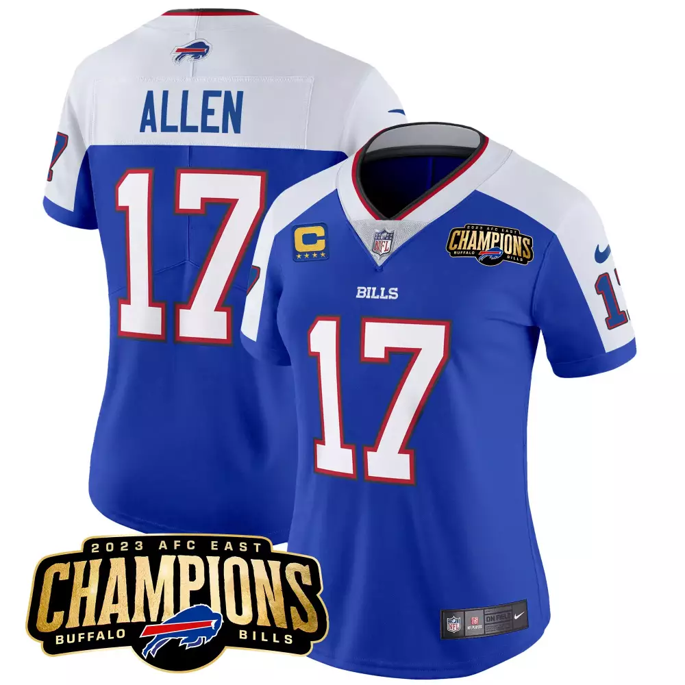 Josh Allen 17 Buffalo Bills Jersey Royal Blue AFC East Champions 2023 Men White Red
