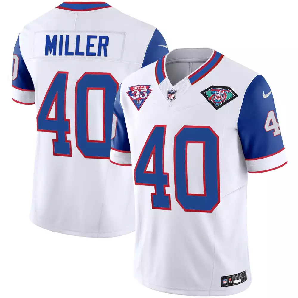 Von Miller 40 Buffalo Bills Jersey White 75th Anniversary 35th 1960-1995 Men Royal Blue