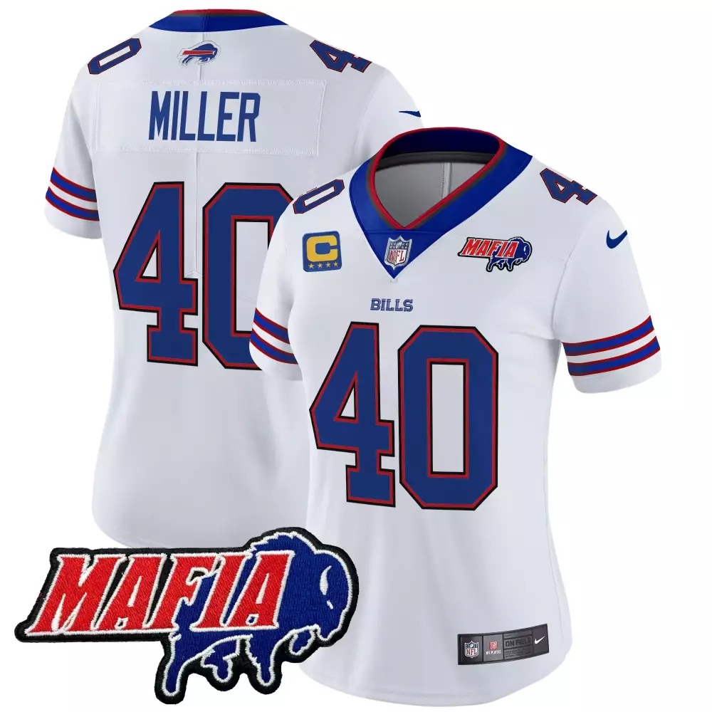 Von Miller 40 Bills Jersey White Mafia Women Replica Blue Red Stitched Vapor