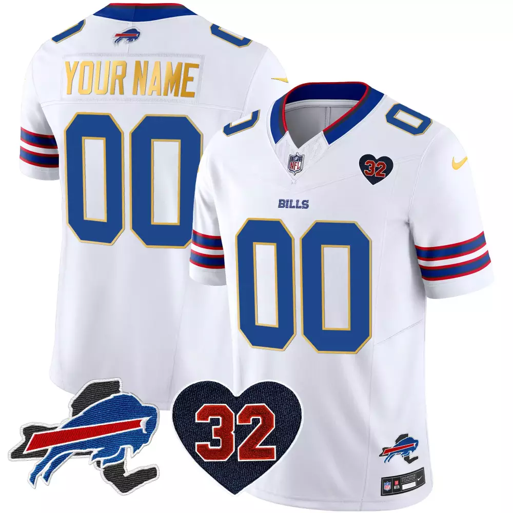 Custom Bills Jersey White Heart 32 Men Blue Red Gold Vapor Limited All Stitched