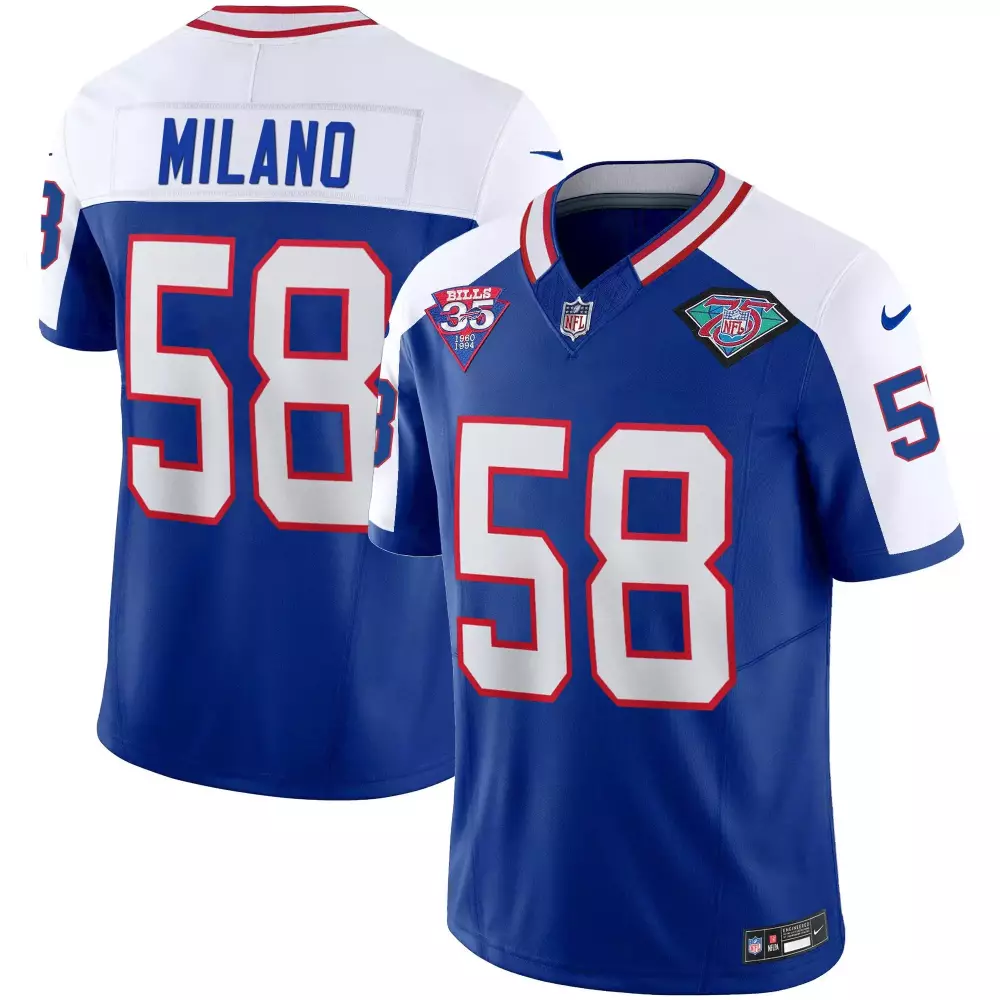 Matt Milano 58 Buffalo Bills Jersey Blue 75th Anniversary Men Replica White Red Alternate
