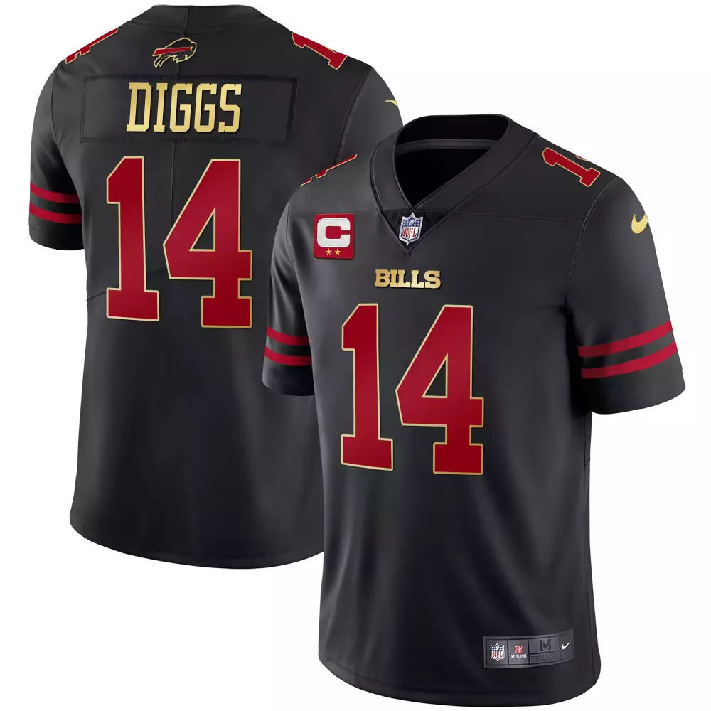 Stefon Diggs 14 Bills Jersey Black Alternate Men Red Gold All Stitched Vapor