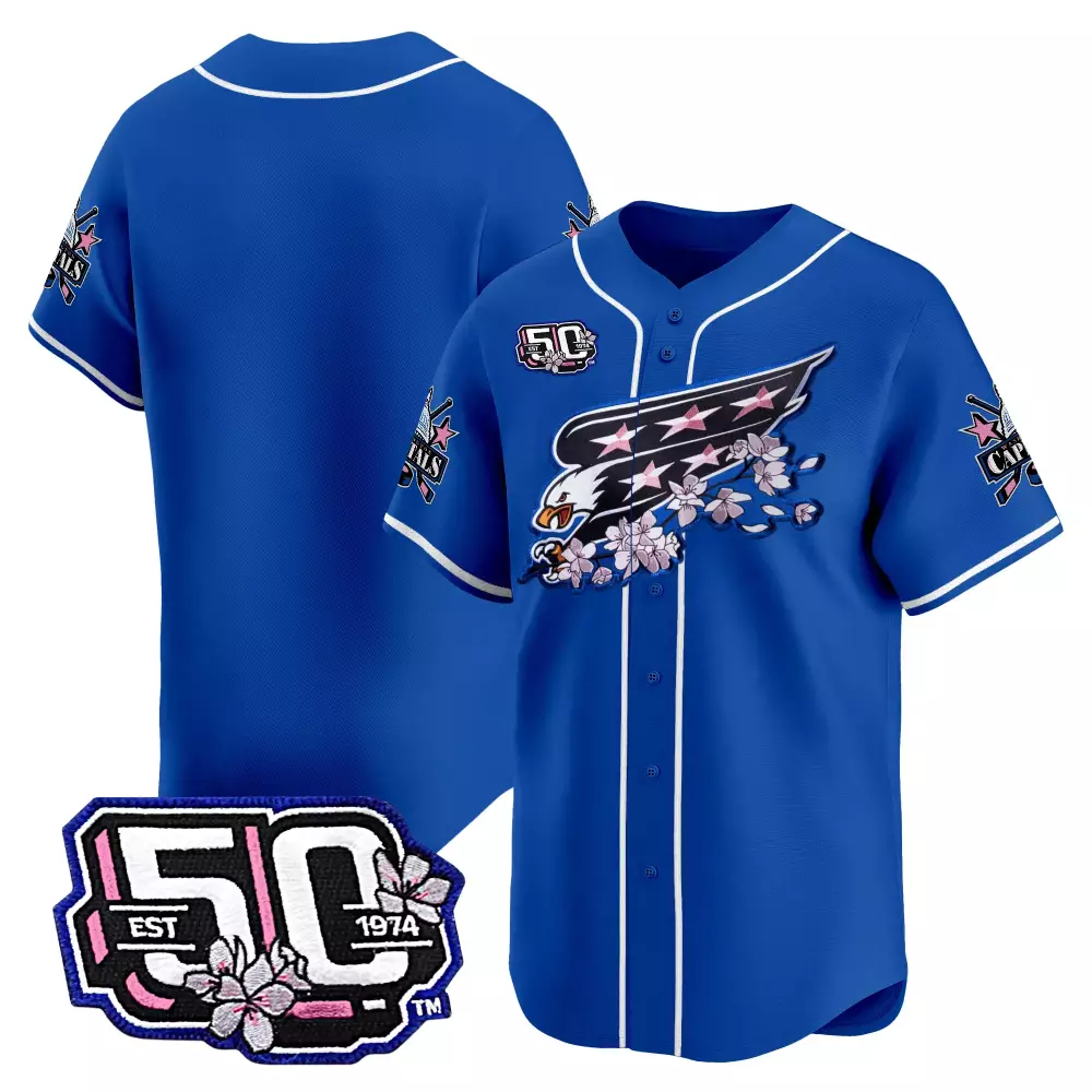 Capitals 50 Jersey Royal Blue 50th Anniversary Cherry Blossom Men White Pink Black