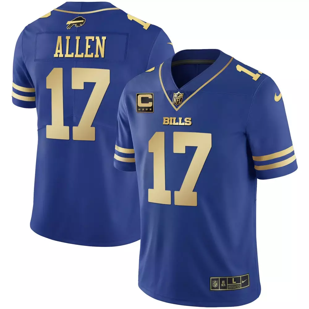 Josh Allen 17 Bills Jersey Royal Blue Men Standard Gold Vapor All Stitched