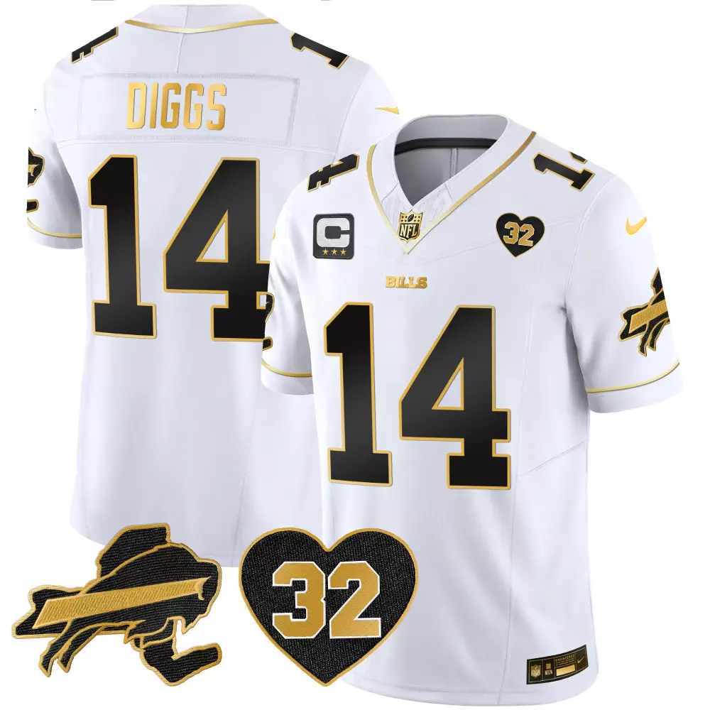 Diggs 14 Bills Jersey White Heart 32 Men American Black Gold All Stitched Vapor