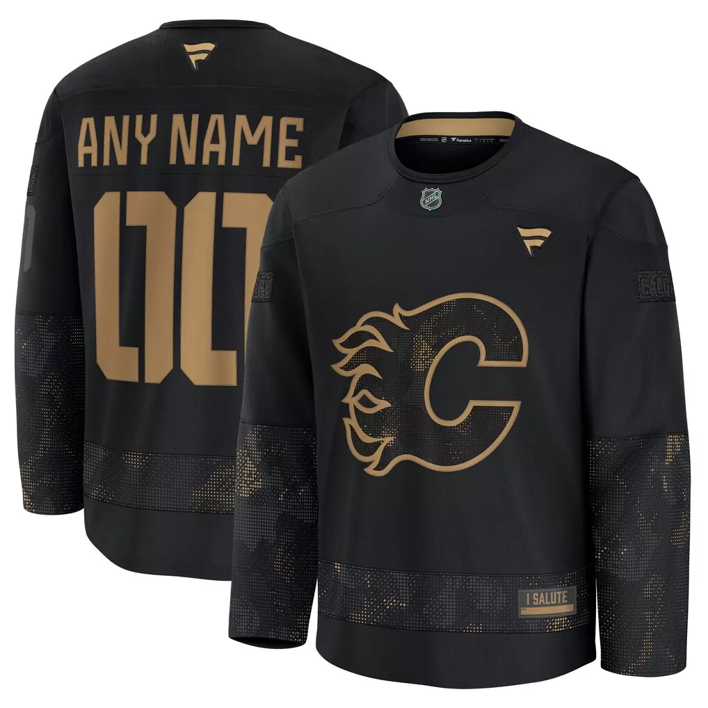 Calgary Flames Jersey Black Military Appreciation Salute Men Custom Design Gold