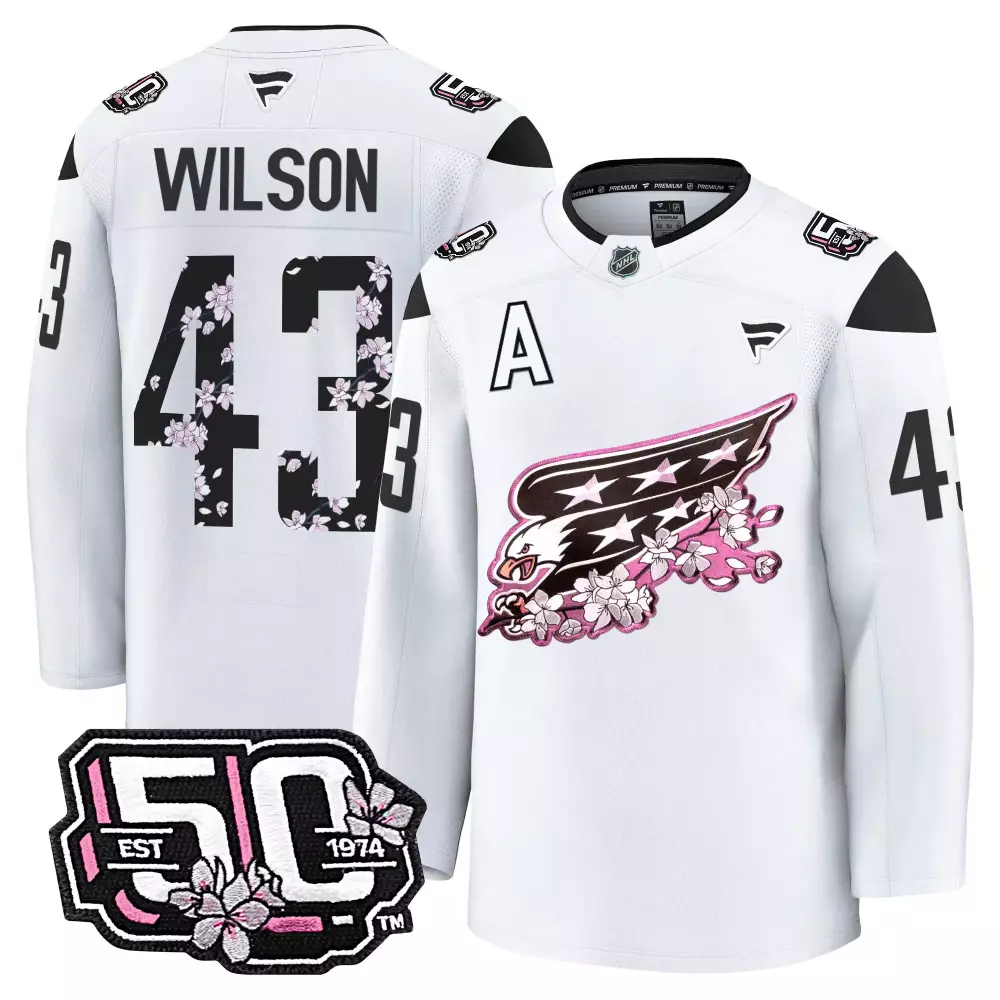 Tom Wilson 43 Detroit Red Wings Jersey White Sakura 50th Anniversary 2023 Men Player