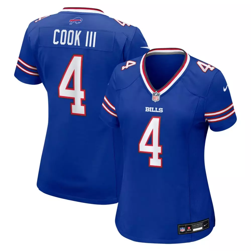 James Cook 4 Buffalo Bills Jersey Blue Women Standard Red White Game