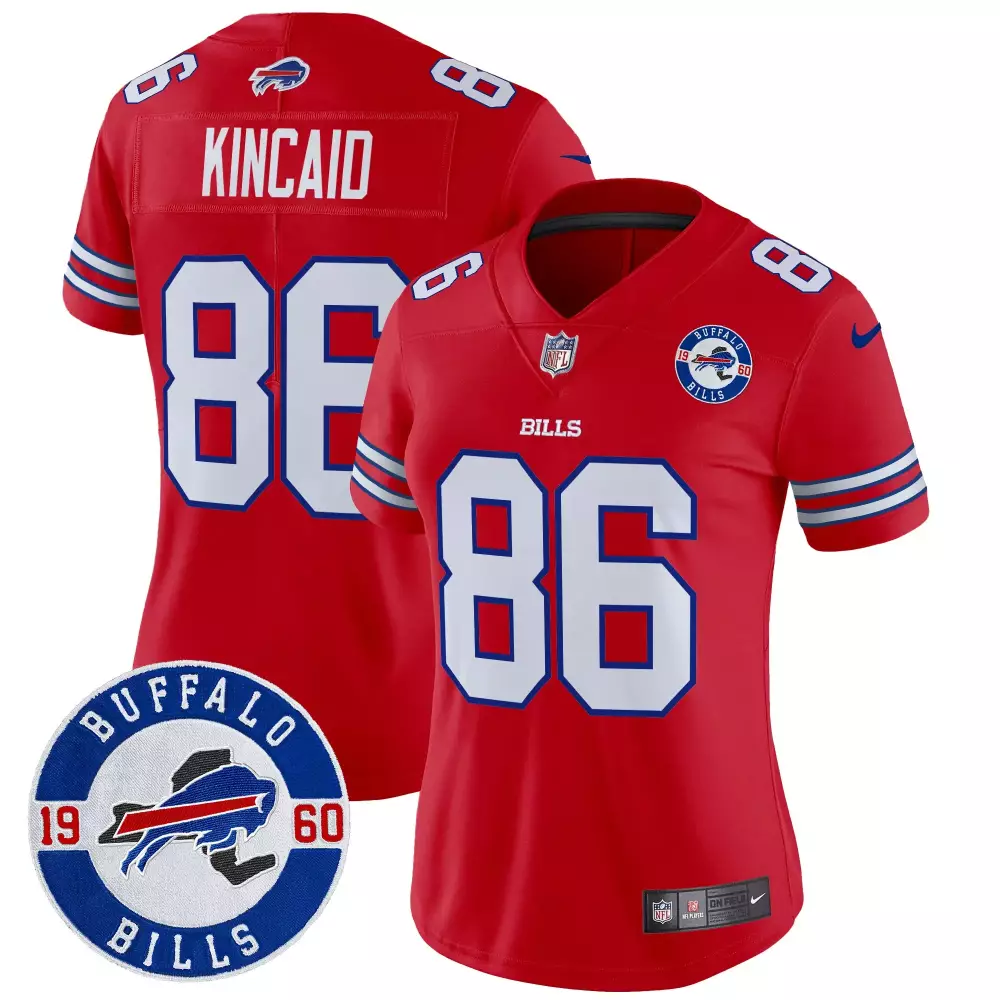 Dalton Kincaid 86 Buffalo Bills Jersey Red 1960 Women White Blue Vapor Limited All