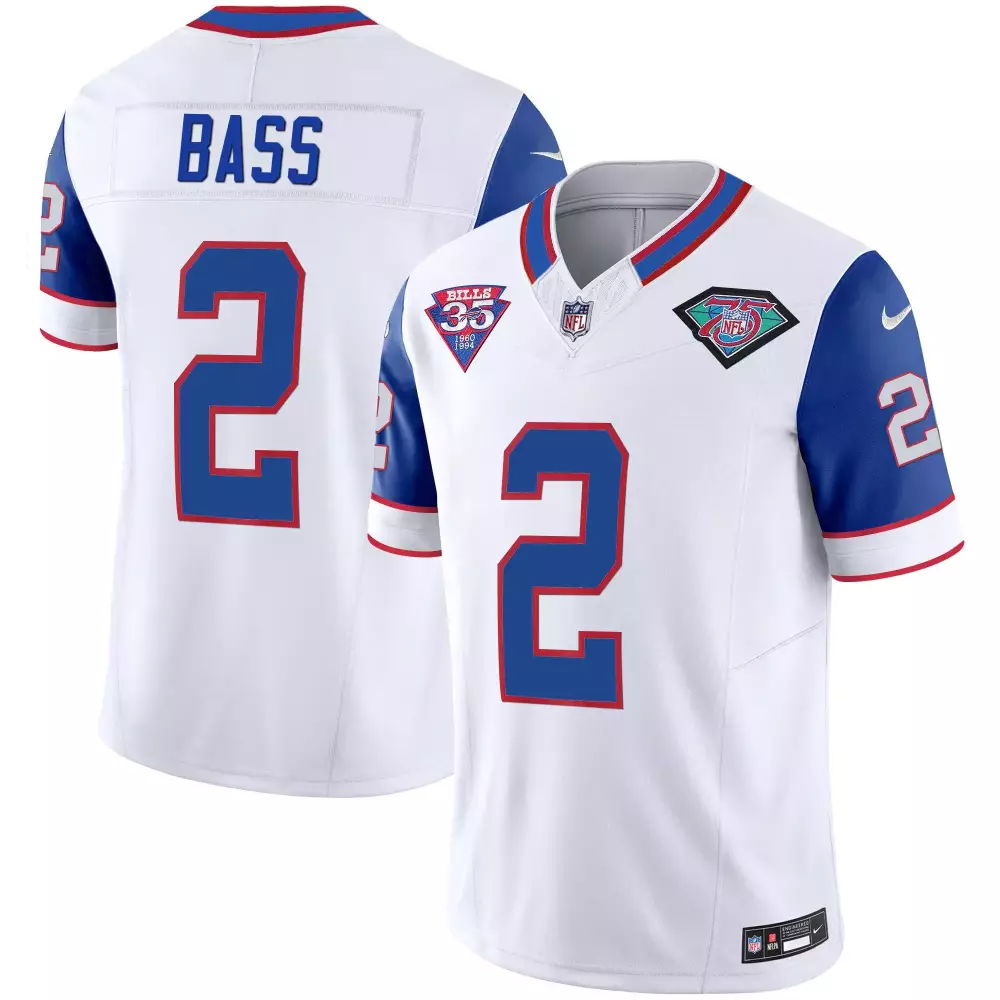 Tyler Bass 2 Bills Jersey White 35 1960-1995 Men Blue Red Throwback Vapor All Stitched