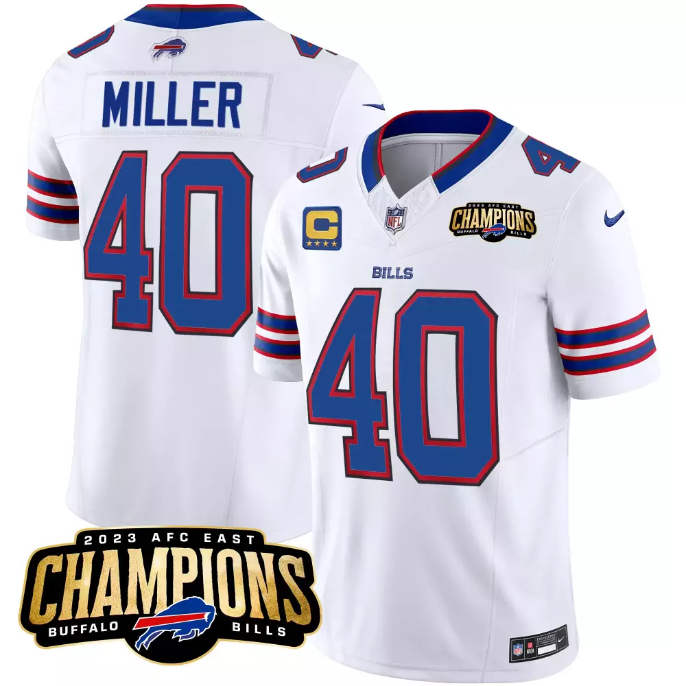 Von Miller 40 Buffalo Bills Jersey White 2023 AFC East Champions Men Replica Blue