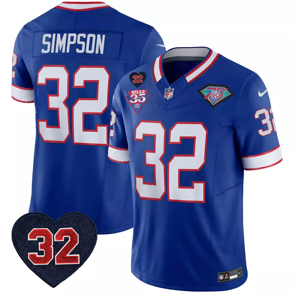 Oj Simpson 32 Buffalo Bills Jersey Royal Blue Throwback 35th Anniversary 1960-1994 75th