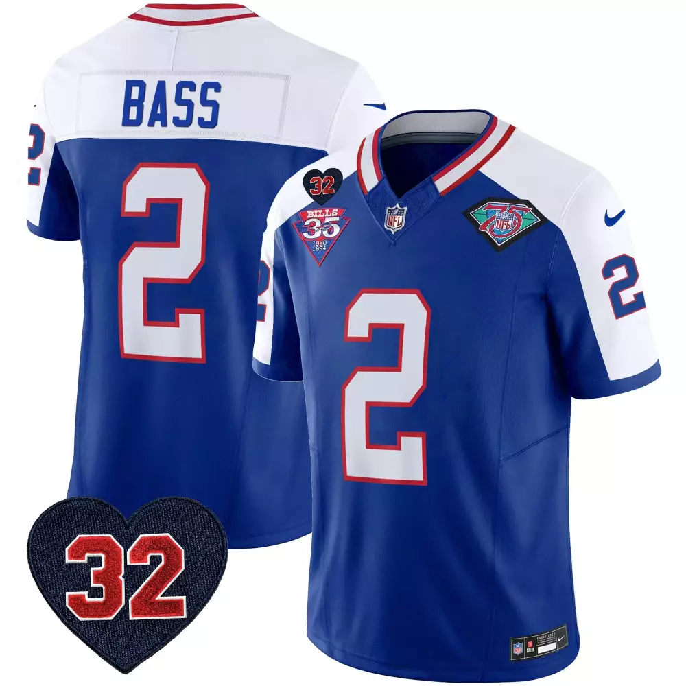 Tyler Bass 2 Buffalo Bills Jersey Blue 75th Anniversary 35 1960-1994 2021 Men Replica